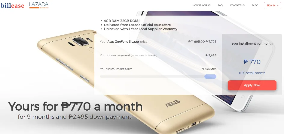 BillEase promo asus zenfone 3 laser 