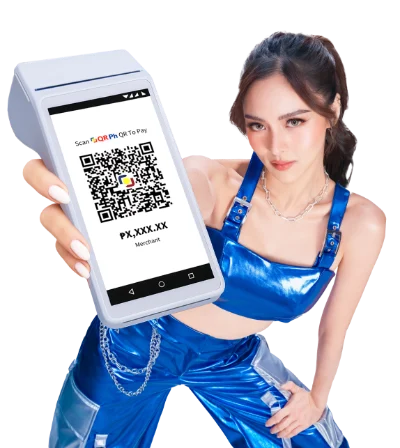 Kim Chiu with a QR Ph merchant terminal